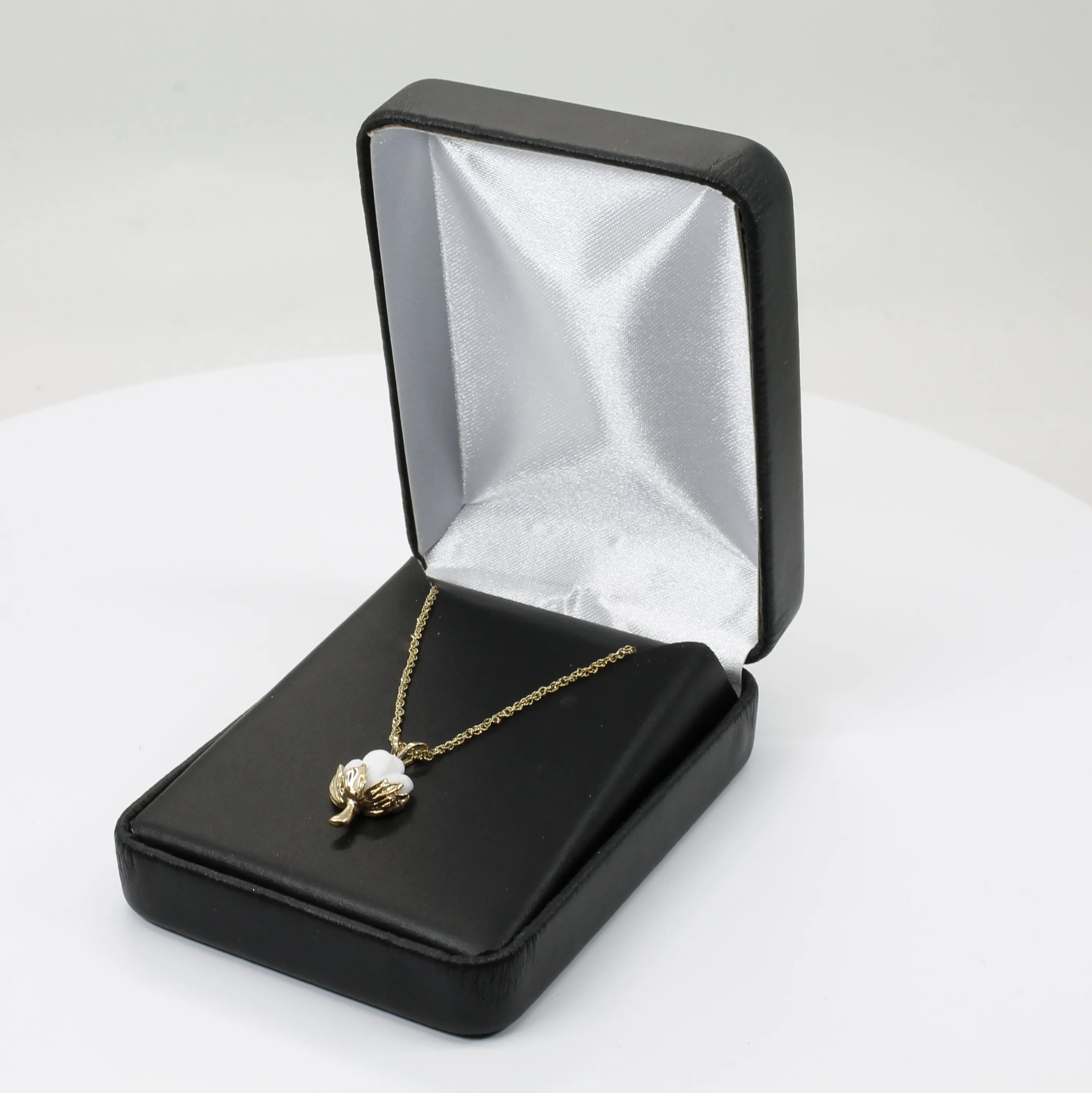Matching Set of Cotton Boll Necklace And Dangle Earrings in 14kt Yellow Gold