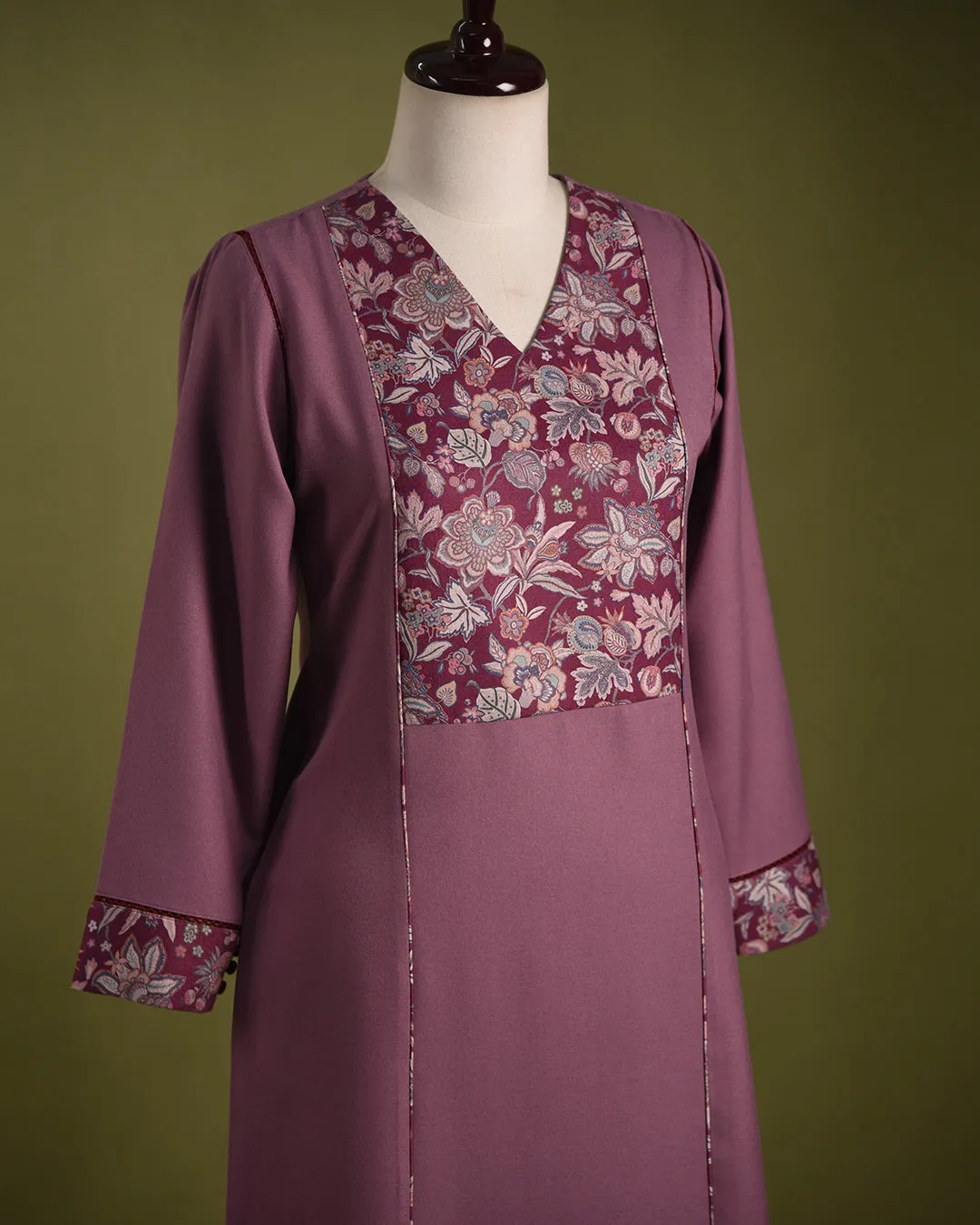 Mauve Winter Wear Wool Spun Blend Ready To Wear Kurta With Pant
