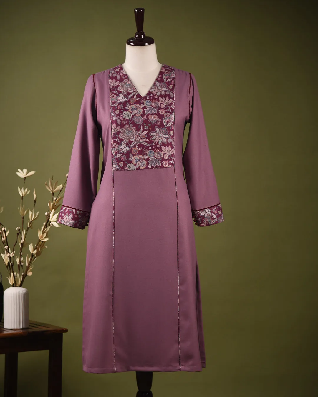 Mauve Winter Wear Wool Spun Blend Ready To Wear Kurta With Pant