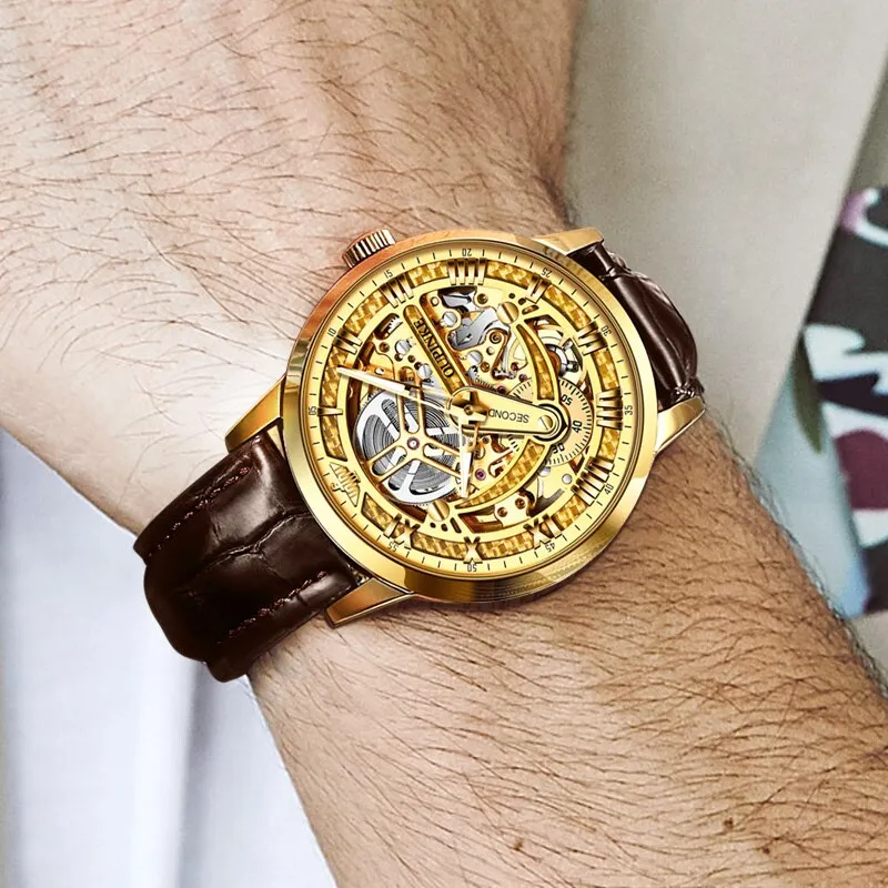 Mechanical  Automatic  Classic Skeleton tungsten steel Waterproof Men Wristwatch