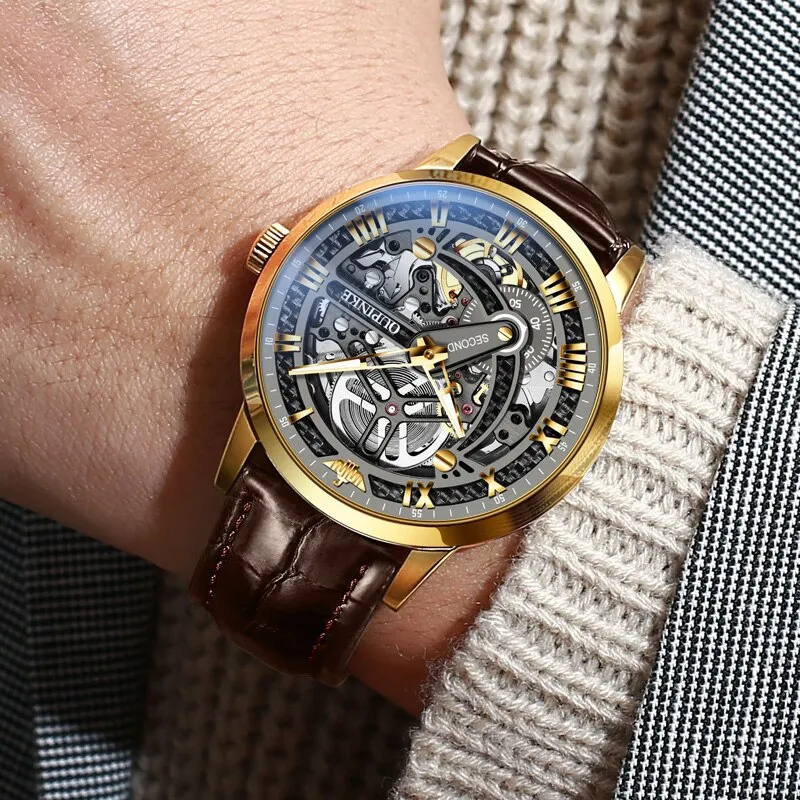 Mechanical  Automatic  Classic Skeleton tungsten steel Waterproof Men Wristwatch
