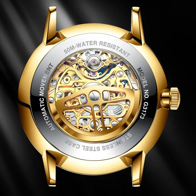 Mechanical  Automatic  Classic Skeleton tungsten steel Waterproof Men Wristwatch