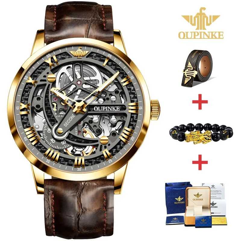 Mechanical  Automatic  Classic Skeleton tungsten steel Waterproof Men Wristwatch