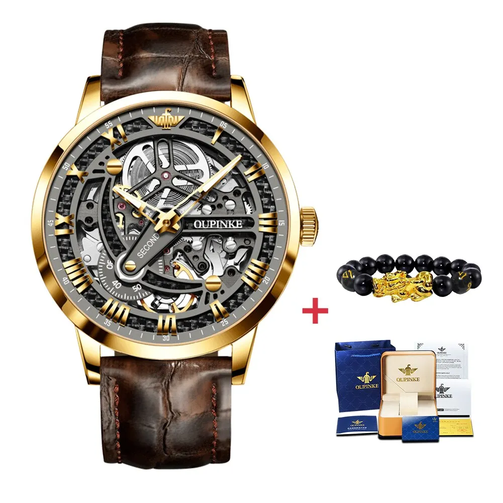 Mechanical  Automatic  Classic Skeleton tungsten steel Waterproof Men Wristwatch