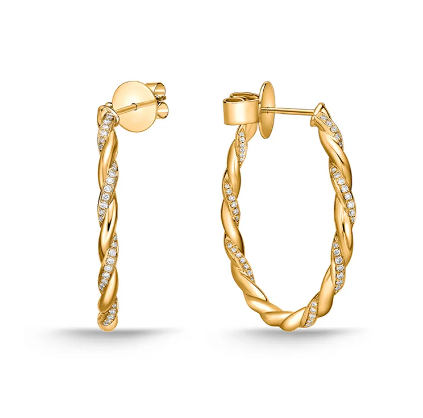 Memoire Vine Twisted Pave 18k Yellow Gold Medium Diamond Hoops