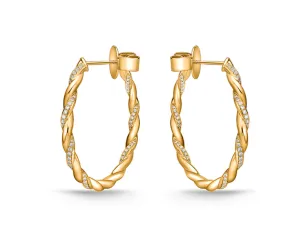 Memoire Vine Twisted Pave 18k Yellow Gold Medium Diamond Hoops