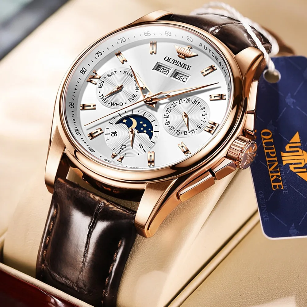 Men Mechanical Automatic Watch Leather Sapphire Wristwatch