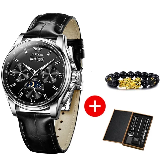 Men Mechanical Automatic Watch Leather Sapphire Wristwatch