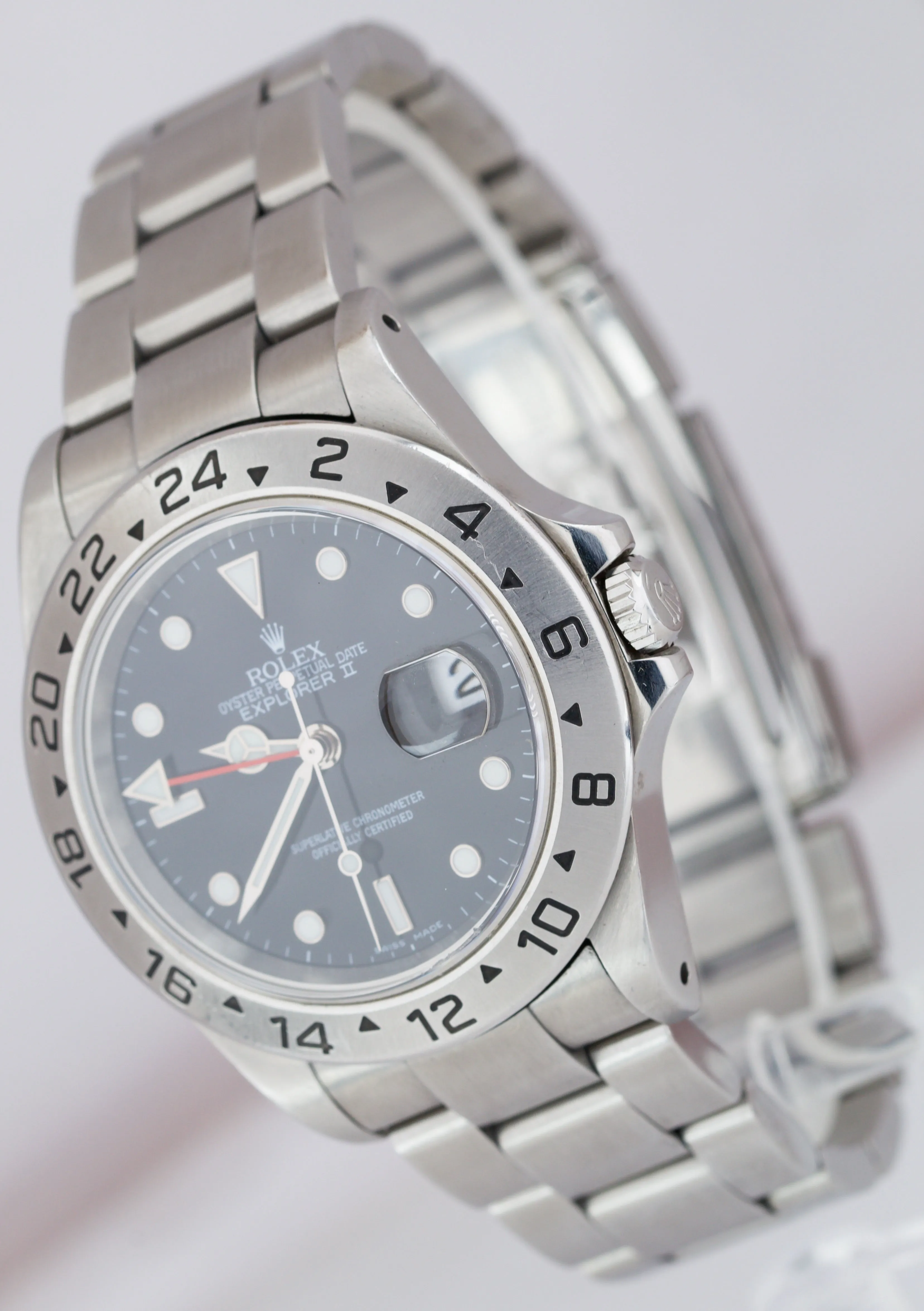 Men's 2001 Rolex Explorer II SEL Stainless Steel Black Date GMT 40mm Watch 16570