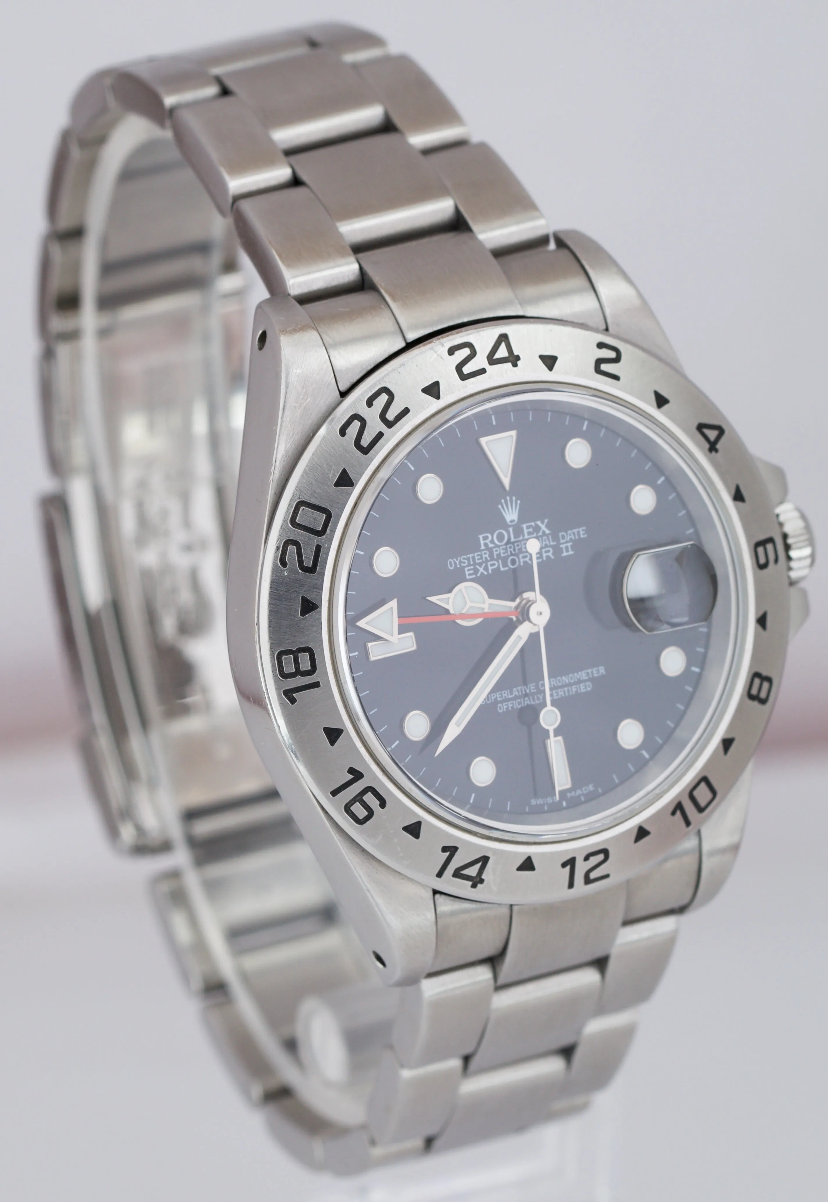 Men's 2001 Rolex Explorer II SEL Stainless Steel Black Date GMT 40mm Watch 16570