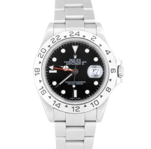 Men's 2001 Rolex Explorer II SEL Stainless Steel Black Date GMT 40mm Watch 16570
