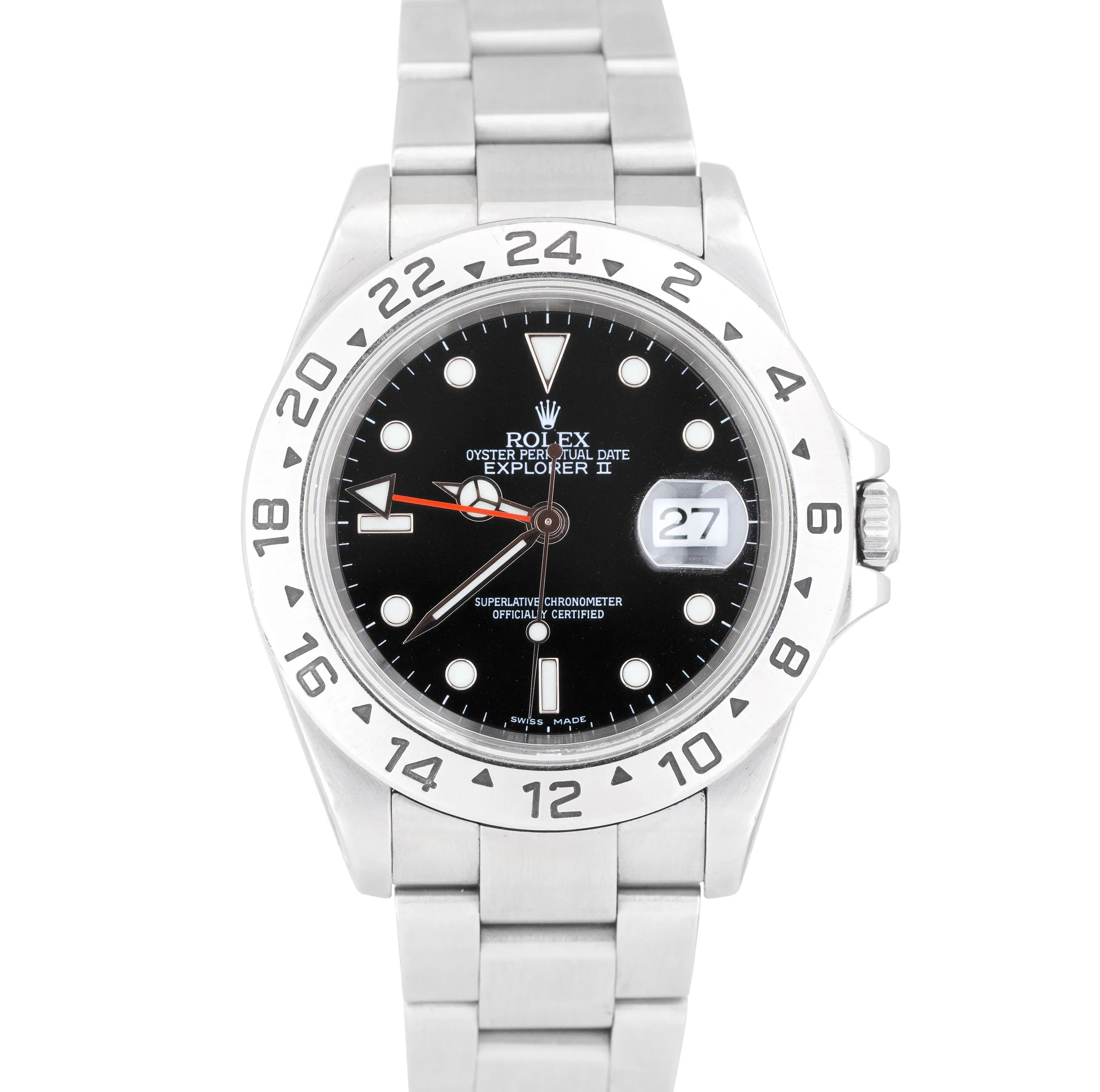 Men's 2001 Rolex Explorer II SEL Stainless Steel Black Date GMT 40mm Watch 16570