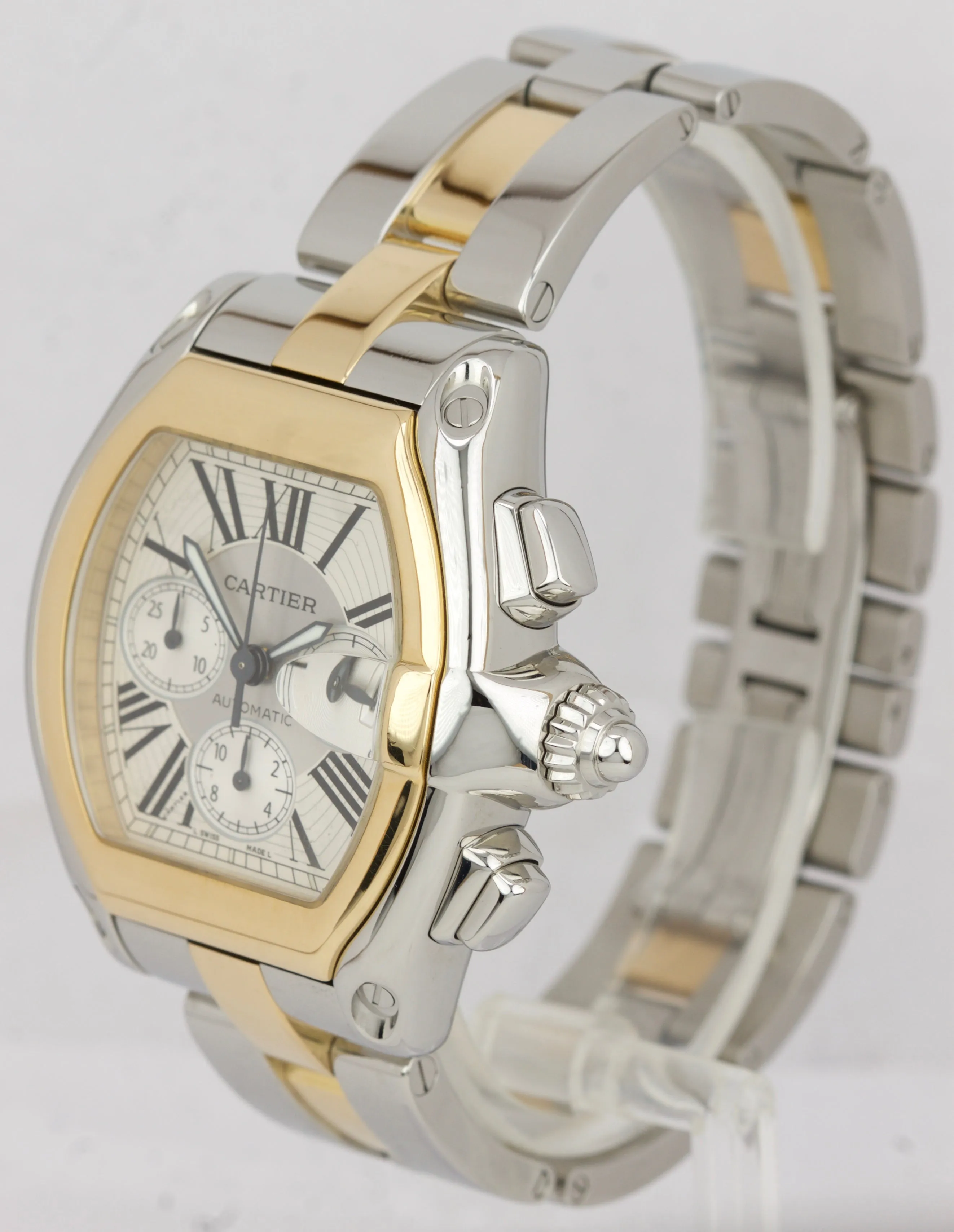 Men's Cartier Roadster XL Chronograph Two-Tone Gold W62027Z1 Date Watch 2618