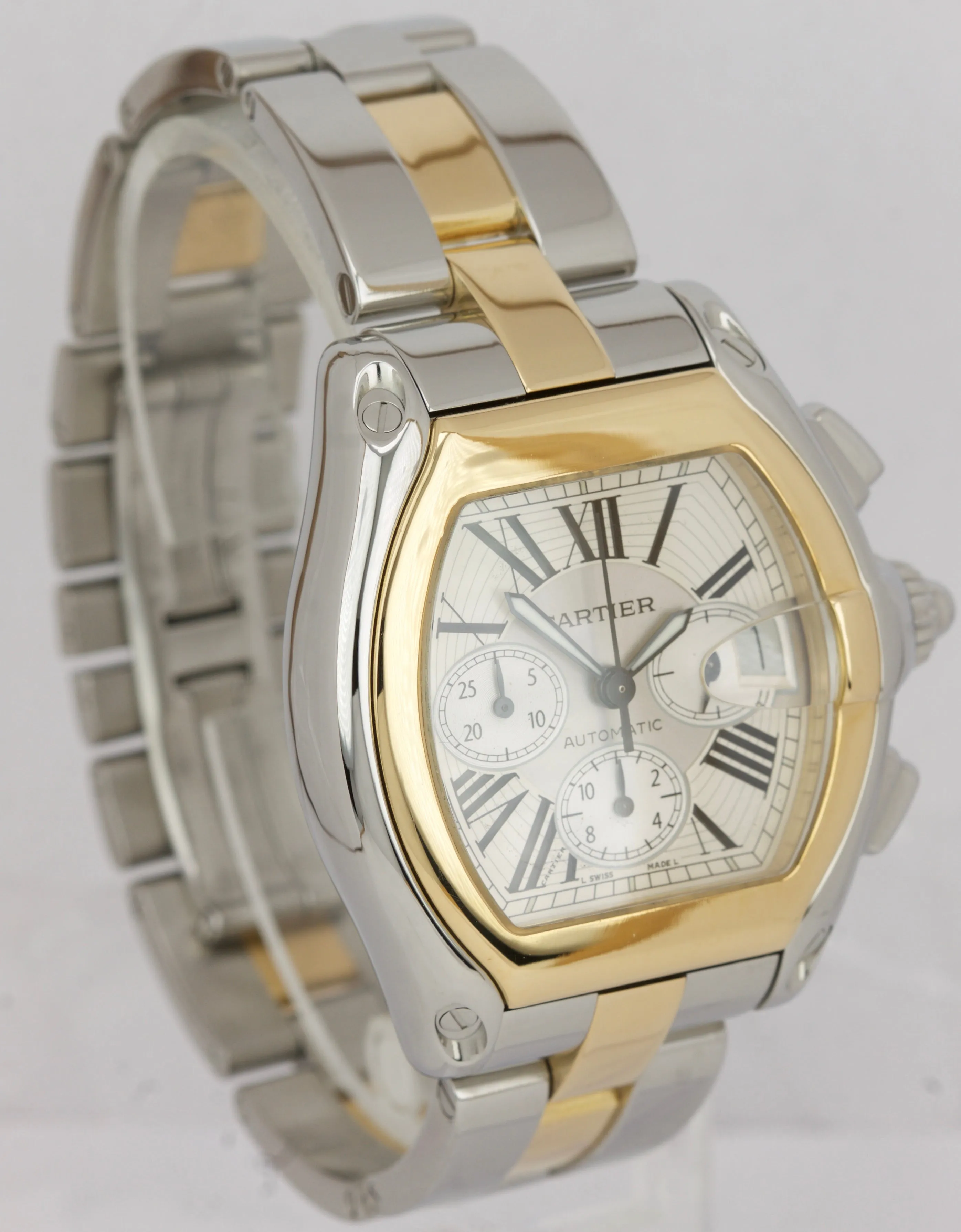 Men's Cartier Roadster XL Chronograph Two-Tone Gold W62027Z1 Date Watch 2618