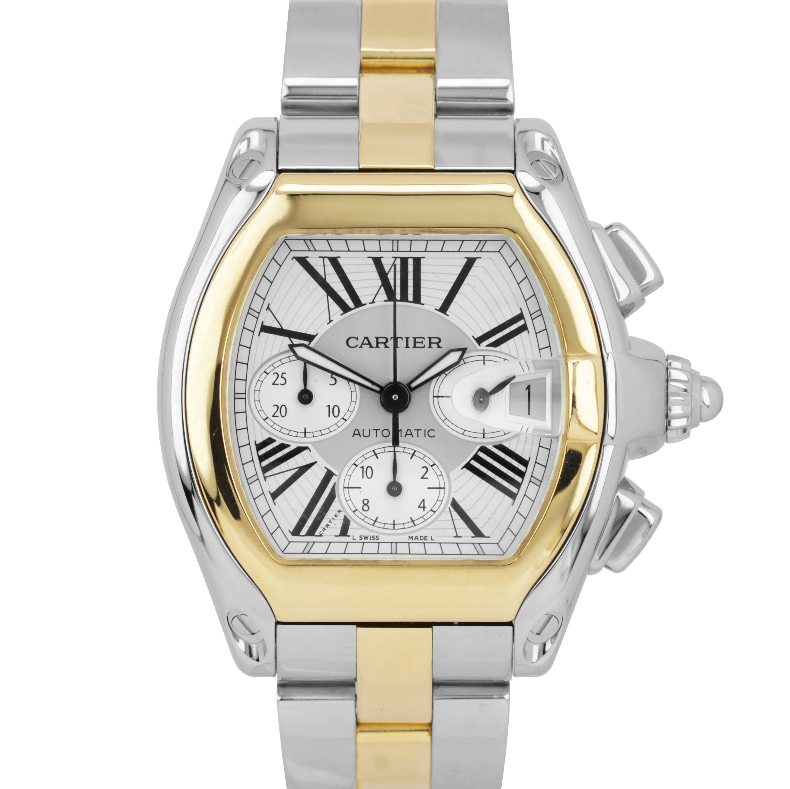 Men's Cartier Roadster XL Chronograph Two-Tone Gold W62027Z1 Date Watch 2618
