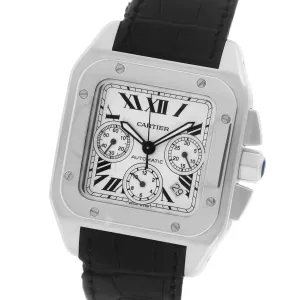 Men's Cartier Santos 100 XL Chronograph 2740 Ivory Stainless 41mm Watch W20090X8