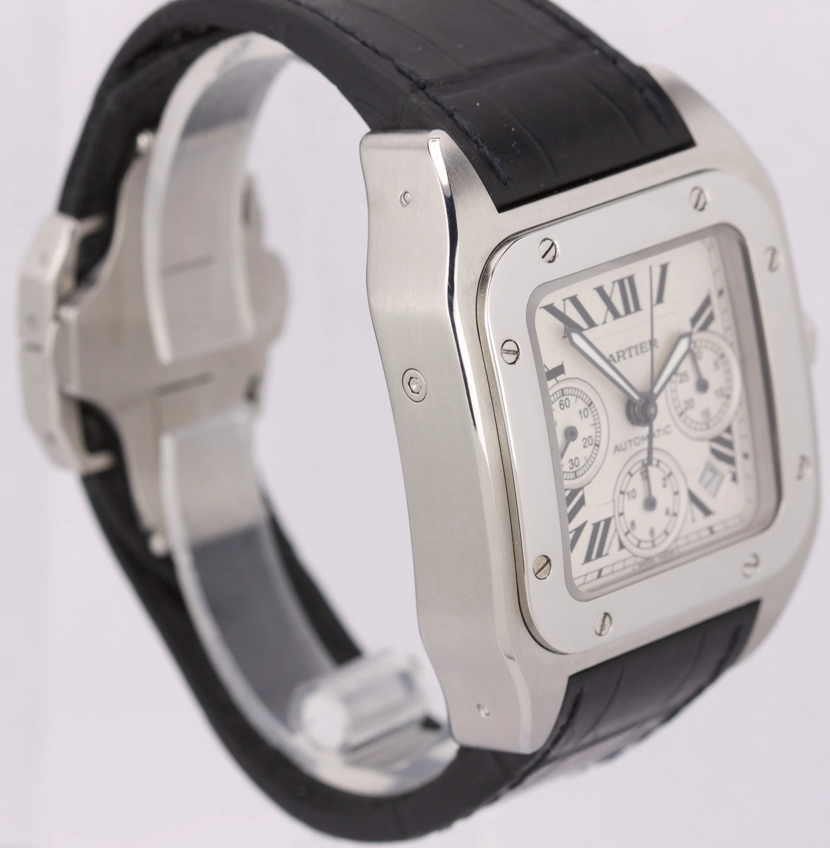 Men's Cartier Santos 100 XL Chronograph 2740 Ivory Stainless 41mm Watch W20090X8