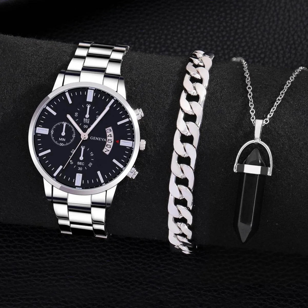 Men's Geneva Stainless Steel Watch Set