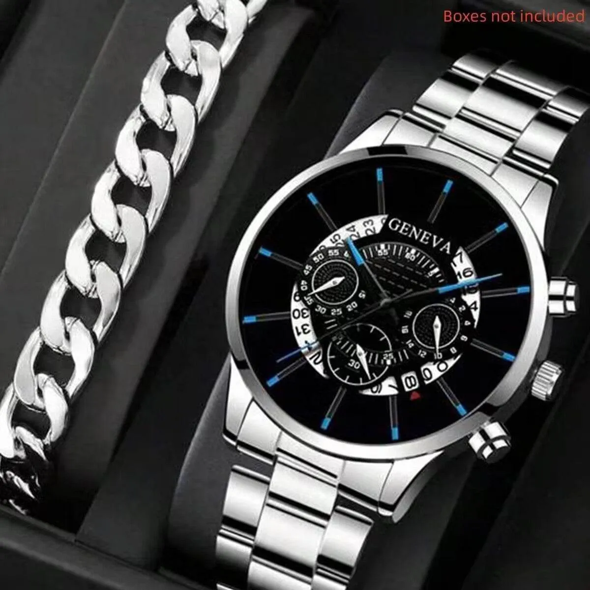 Men's Geneva Stainless Steel Watch Set