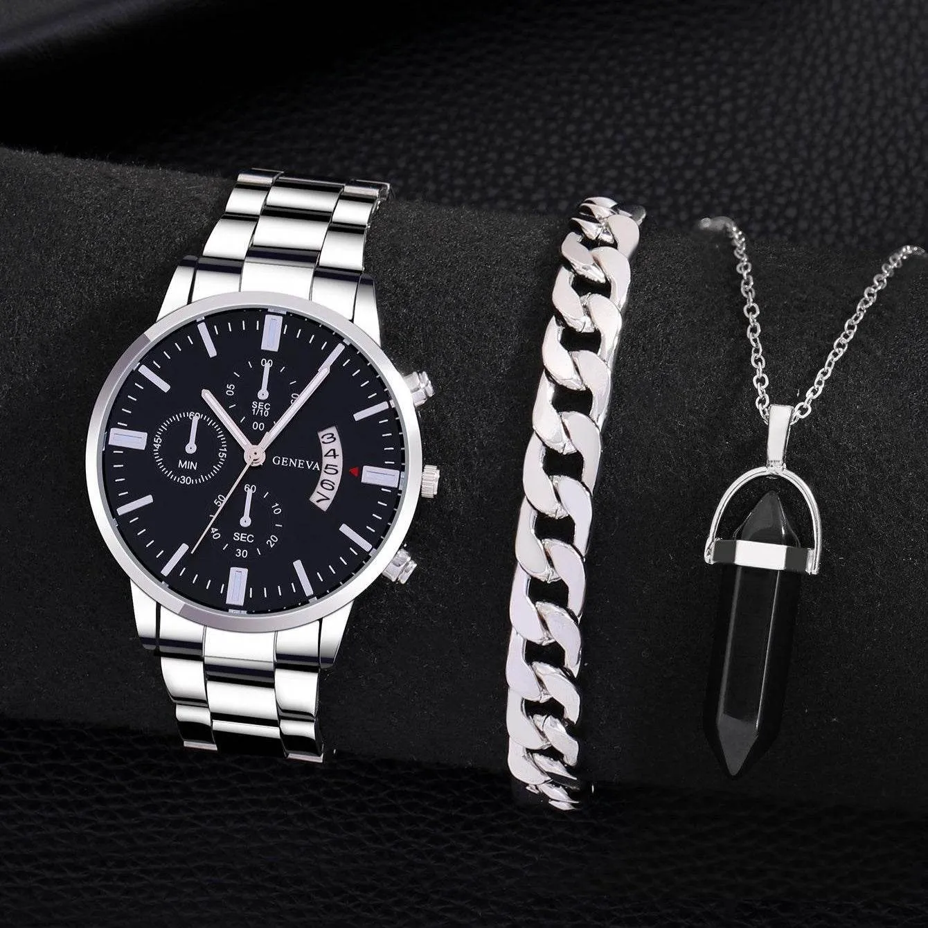 Men's Geneva Stainless Steel Watch Set