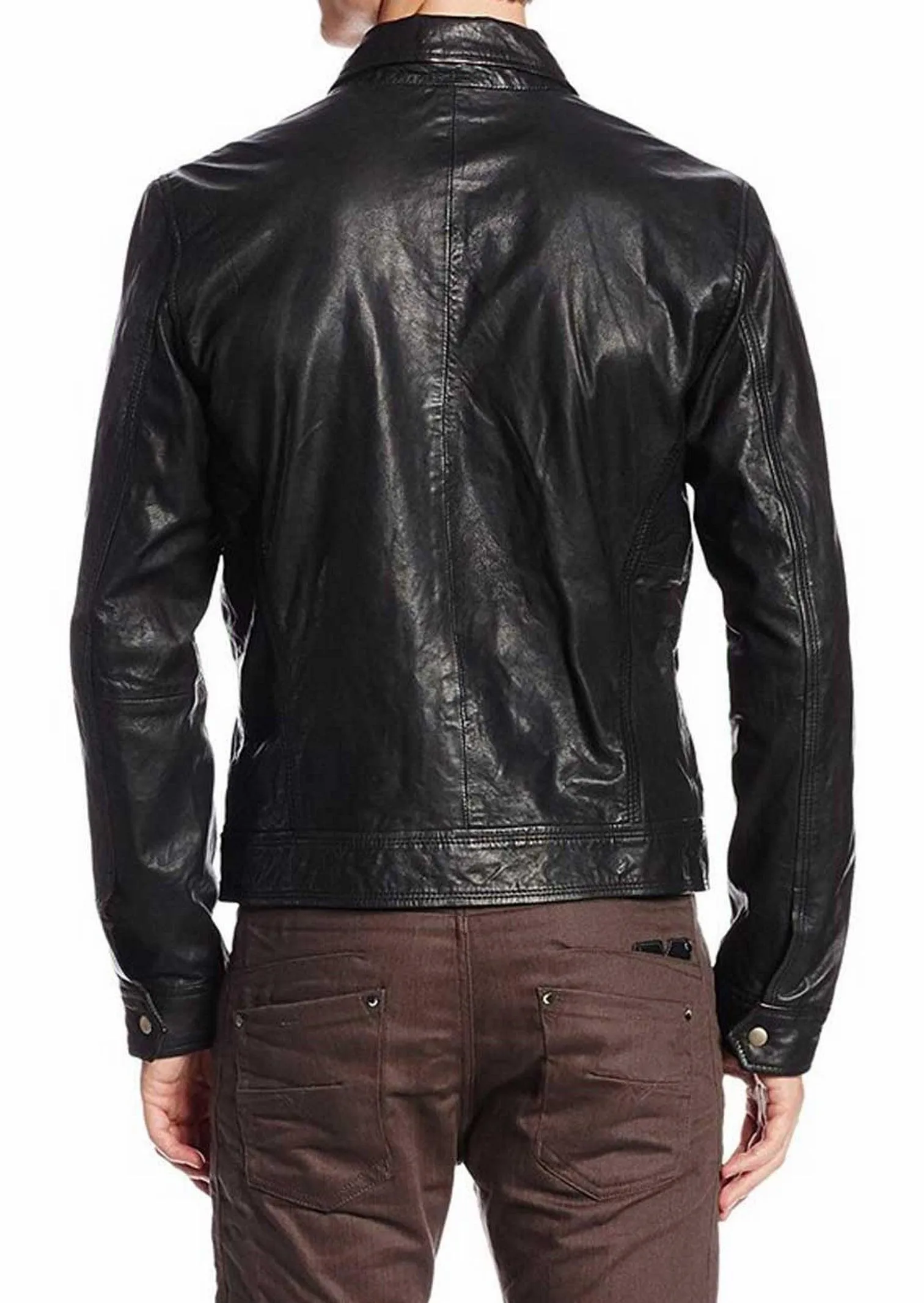 Men's Motorcycle Leather Jacket Black MJ014