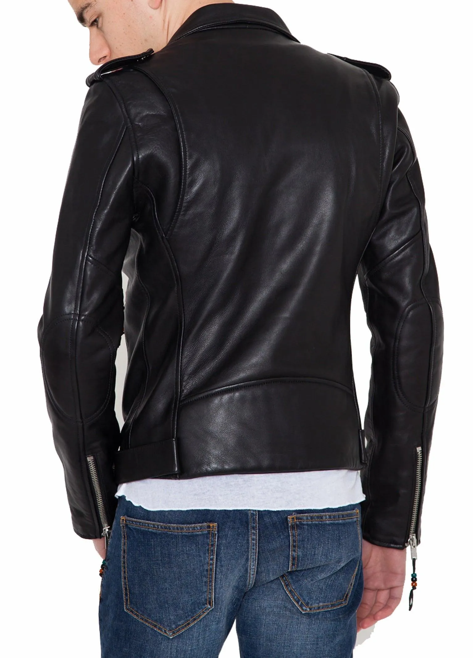 Men's Motorcycle Leather Jacket Black MJ017