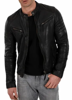 Men's Motorcycle Leather Jacket Black MJ018
