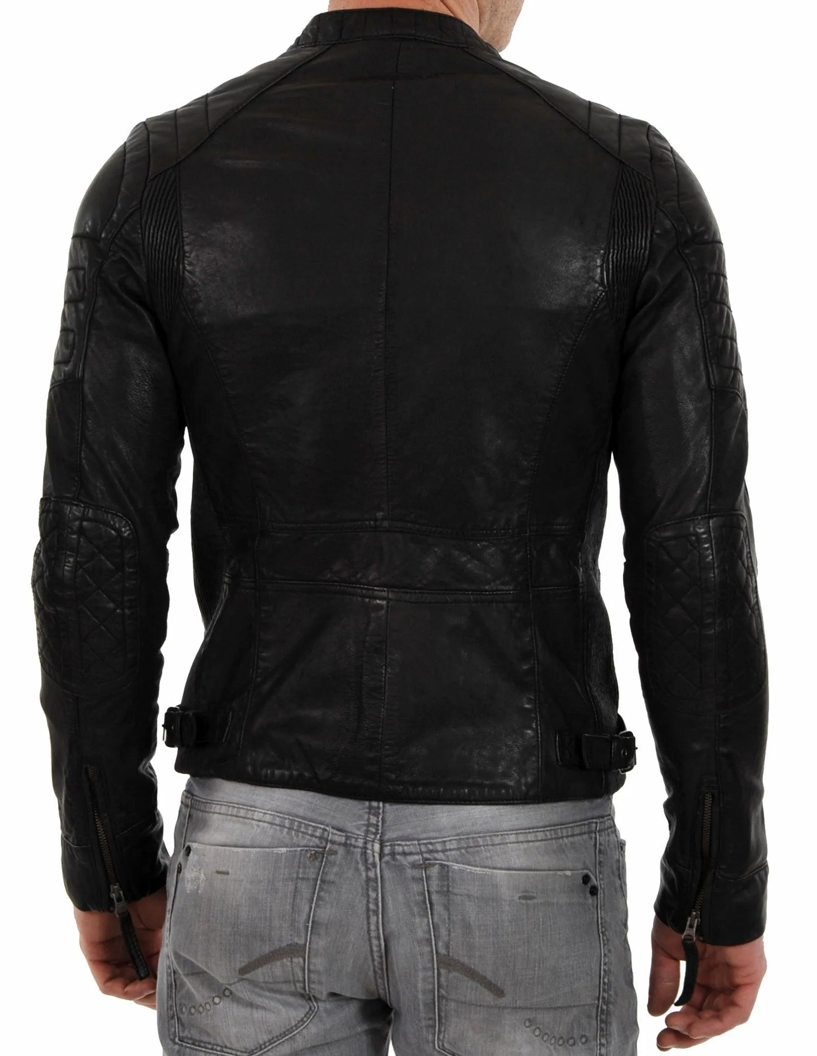Men's Motorcycle Leather Jacket Black MJ018