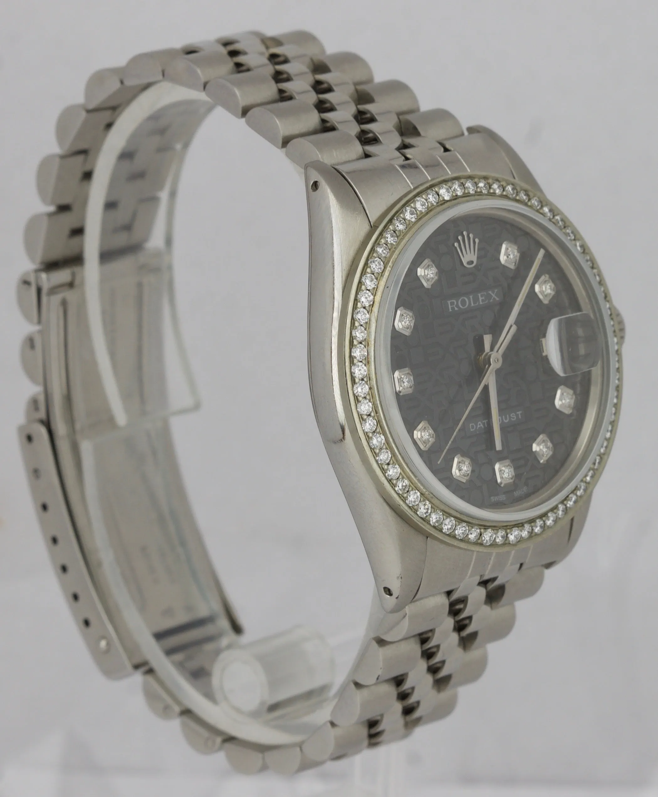 Men's Rolex DateJust 36mm Steel Diamond Rhodium Anniversary Jubilee Watch 16030