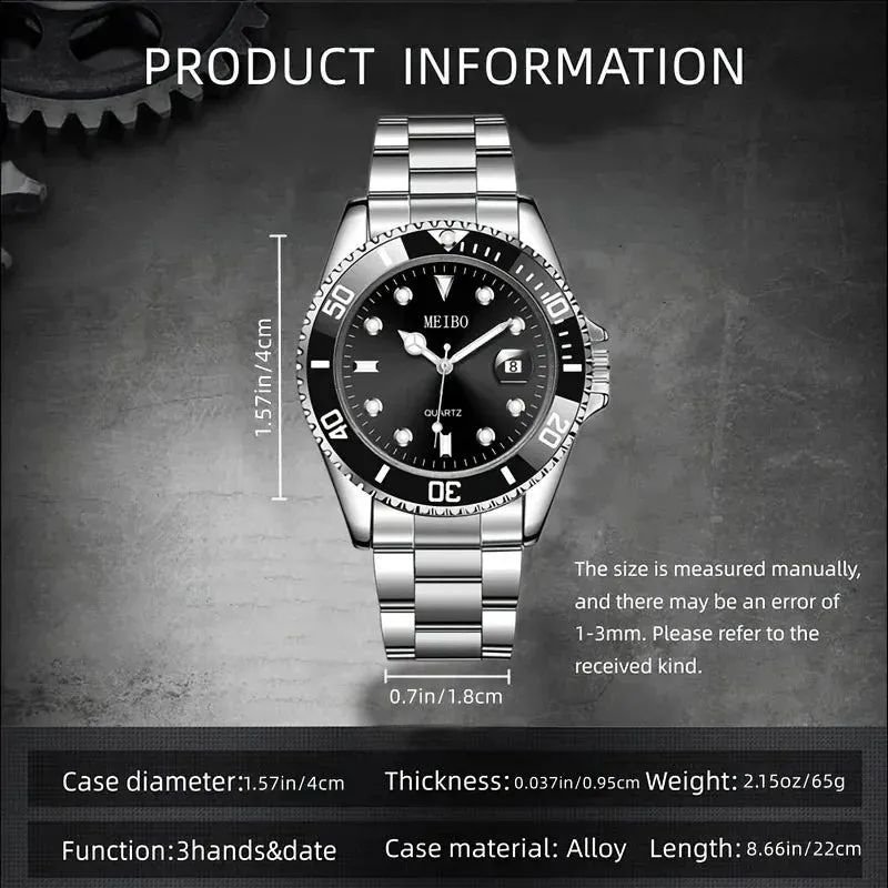 Men's Stainless Steel Strap Watch Quartz Watches Business Wristwatch