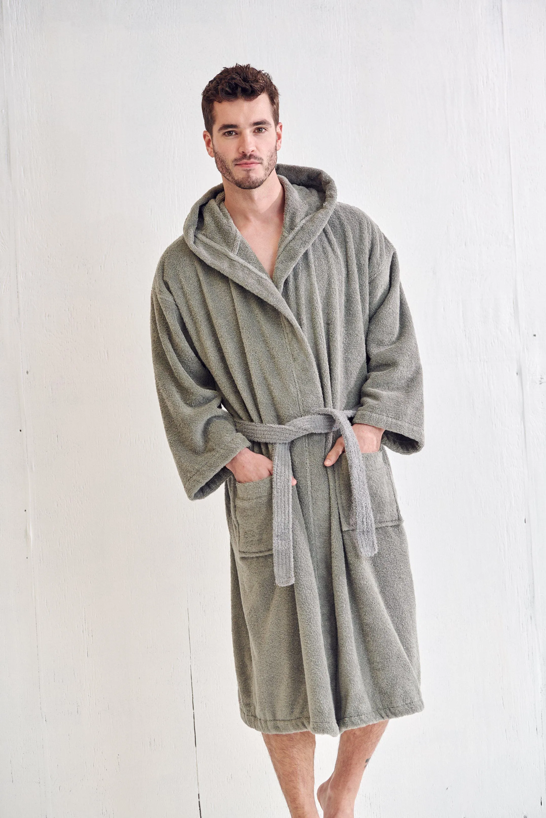 Men's Terry Cloth Cotton Turkish Hooded Bathrobe, Luxury Soft, Fast Dry & Comfort, (Gray)