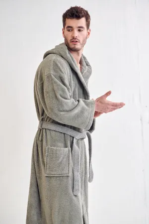 Men's Terry Cloth Cotton Turkish Hooded Bathrobe, Luxury Soft, Fast Dry & Comfort, (Gray)