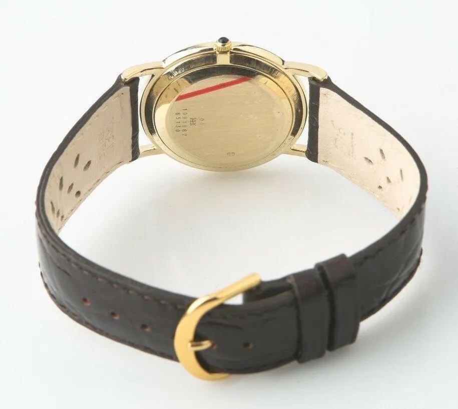 Men's Vintage Φ Baume & Mercier 14k Yellow Gold Quartz Watch Black Leather Band