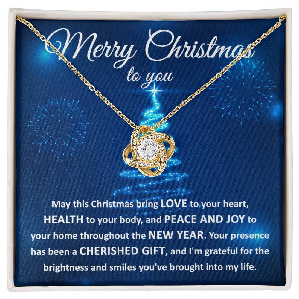 Merry Christmas I Am Grateful Love Knot Necklace, Christmas Gift For Her