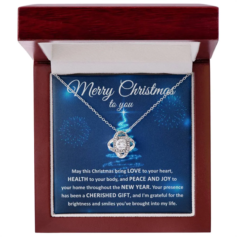 Merry Christmas I Am Grateful Love Knot Necklace, Christmas Gift For Her