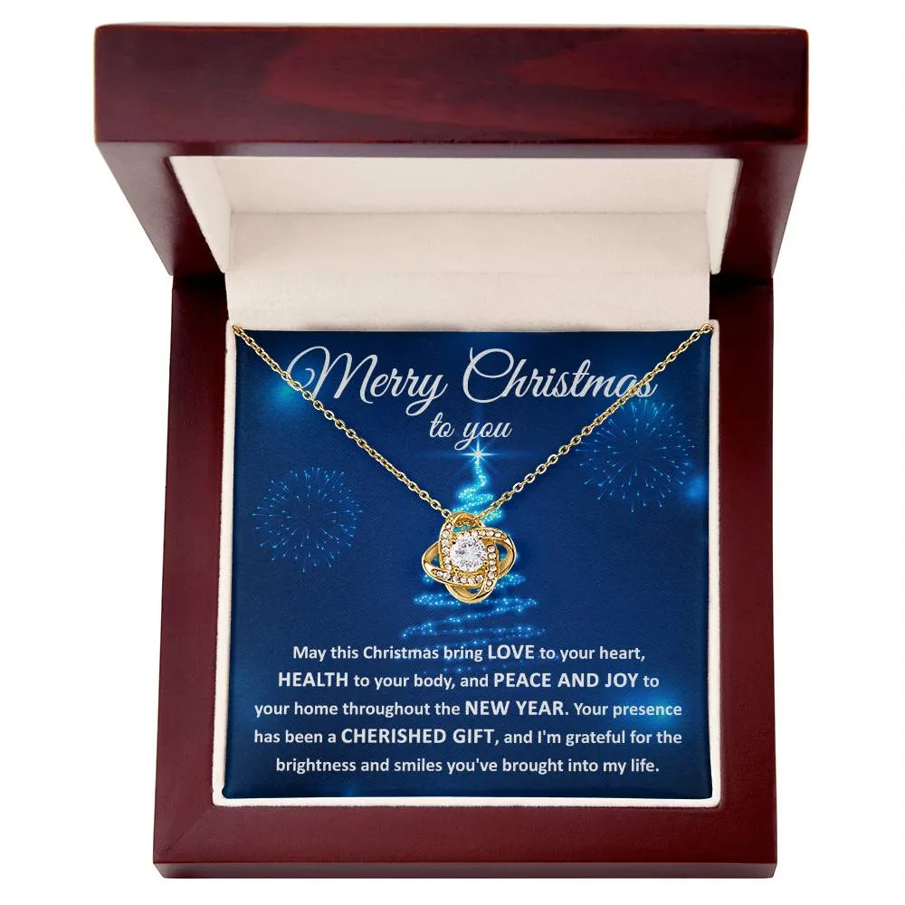 Merry Christmas I Am Grateful Love Knot Necklace, Christmas Gift For Her