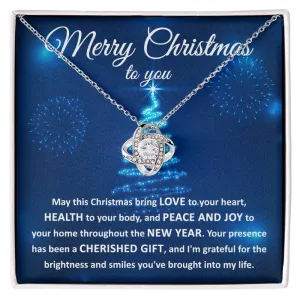 Merry Christmas I Am Grateful Love Knot Necklace, Christmas Gift For Her