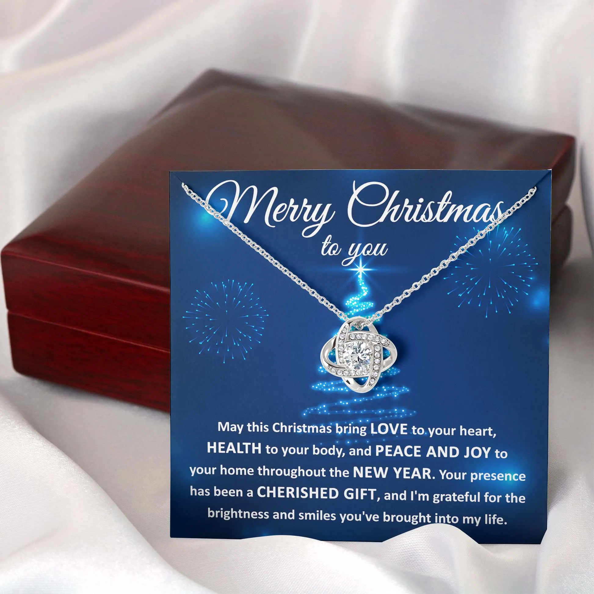 Merry Christmas I Am Grateful Love Knot Necklace, Christmas Gift For Her