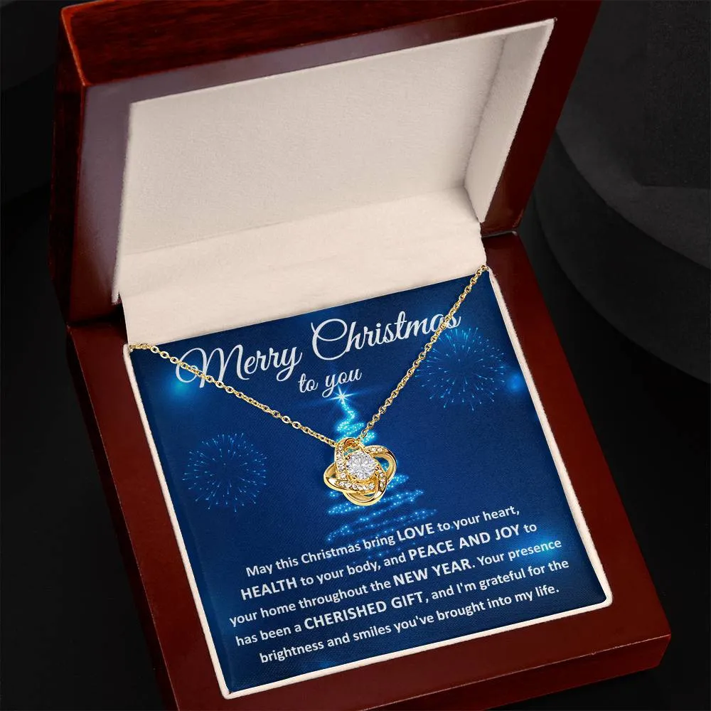 Merry Christmas I Am Grateful Love Knot Necklace, Christmas Gift For Her