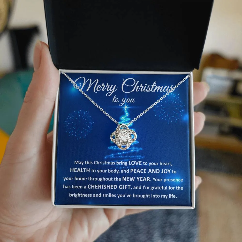 Merry Christmas I Am Grateful Love Knot Necklace, Christmas Gift For Her