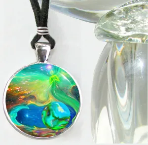 Metaphysical Art Necklace, Moon Planet Stars Wearable Art - "Earth Angel"