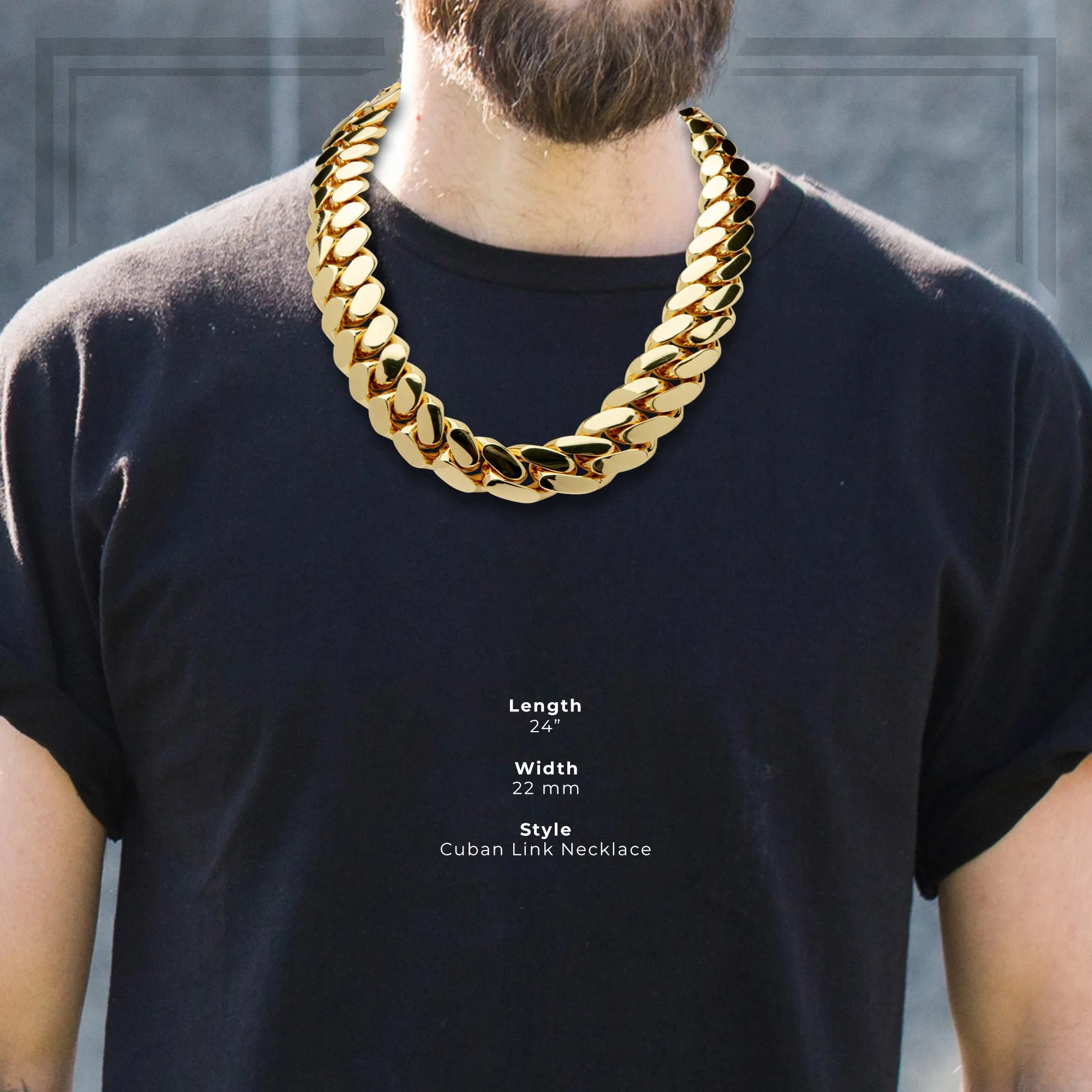 Miami Cuban Link Chain Necklace 14K Gold Premium Plated 10-24 mm Men Jewelry 24 inch