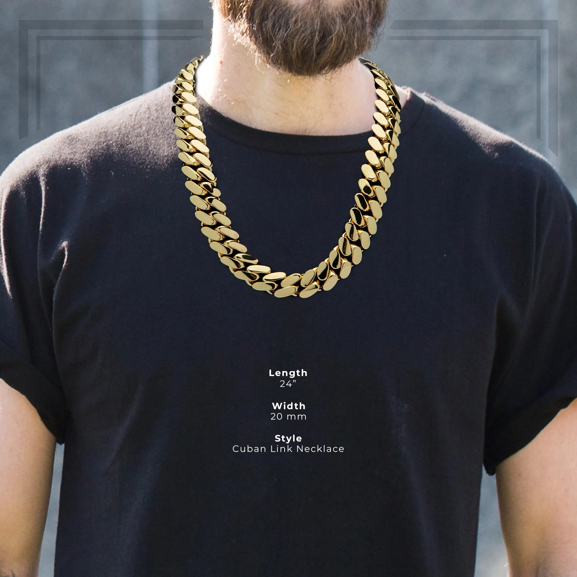 Miami Cuban Link Chain Necklace 14K Gold Premium Plated 10-24 mm Men Jewelry 24 inch
