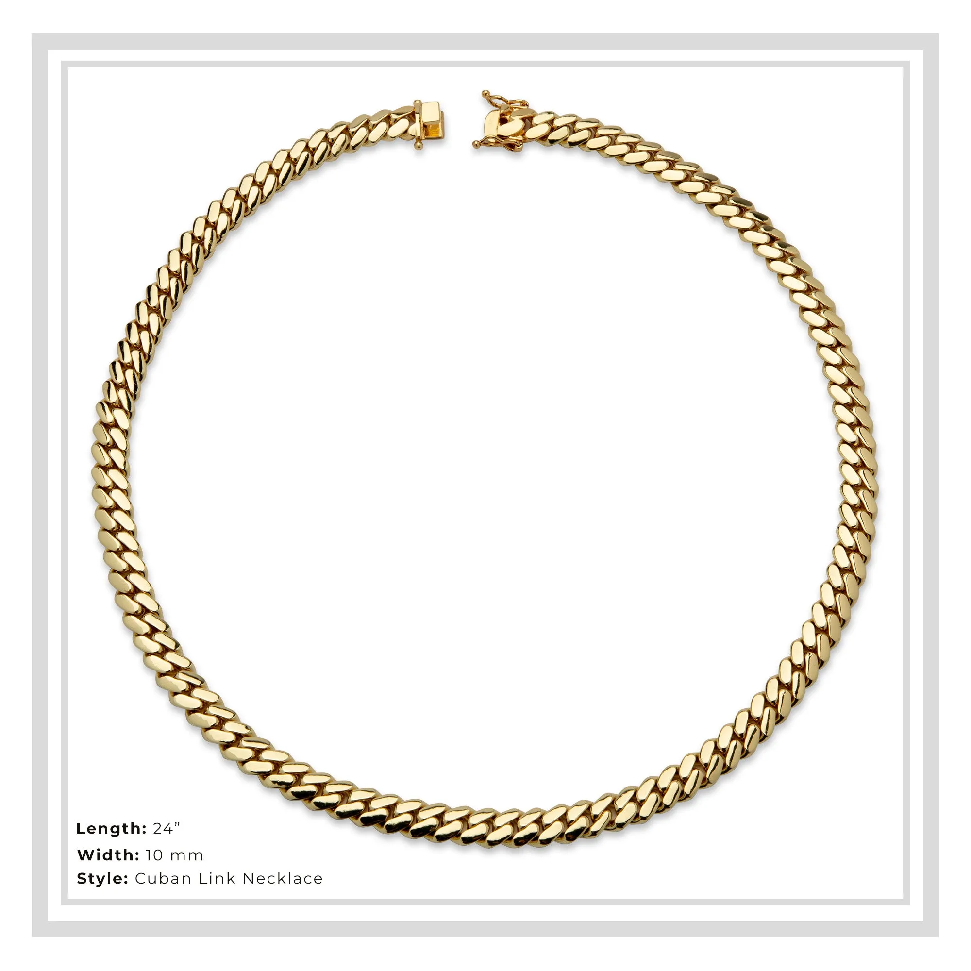 Miami Cuban Link Chain Necklace 14K Gold Premium Plated 10-24 mm Men Jewelry 24 inch