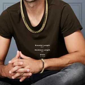 Miami Cuban Link Chain Set Necklace and Bracelet 14K Gold Premium Plated 10-24mm Men Jewelry 24 inch 8.5 inch
