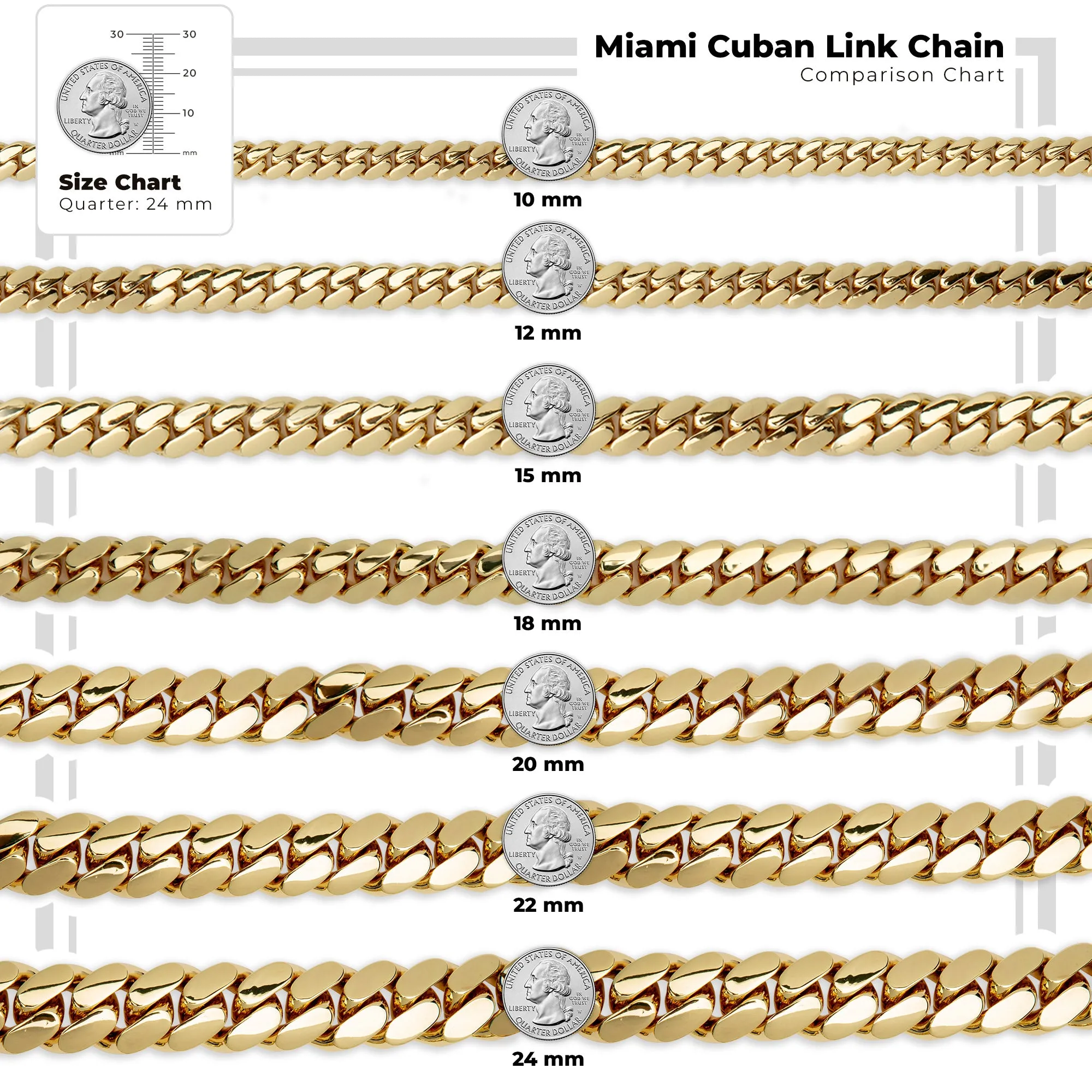 Miami Cuban Link Chain Set Necklace and Bracelet 14K Gold Premium Plated 10-24mm Men Jewelry 24 inch 8.5 inch