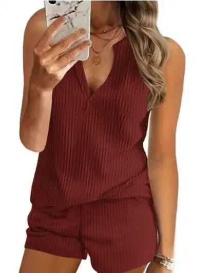 Mila - Lässiges Sport V-Ausschnitt Sommer T-Shirt Damen Set