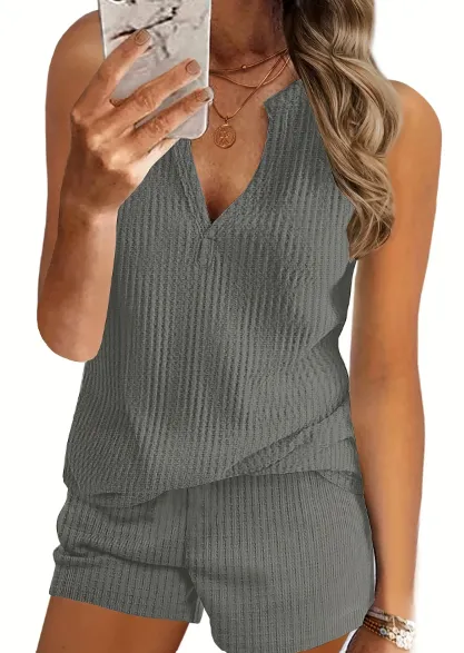 Mila - Lässiges Sport V-Ausschnitt Sommer T-Shirt Damen Set