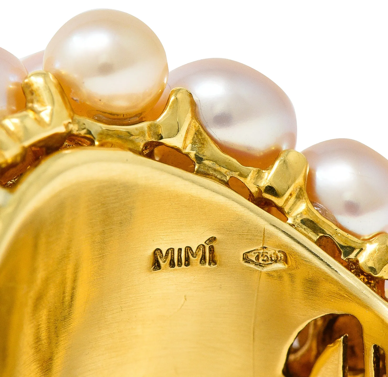 Mimi Milano Rose Quartz Pink Pearl 18 Karat Yellow Gold Vintage Cocktail Ring