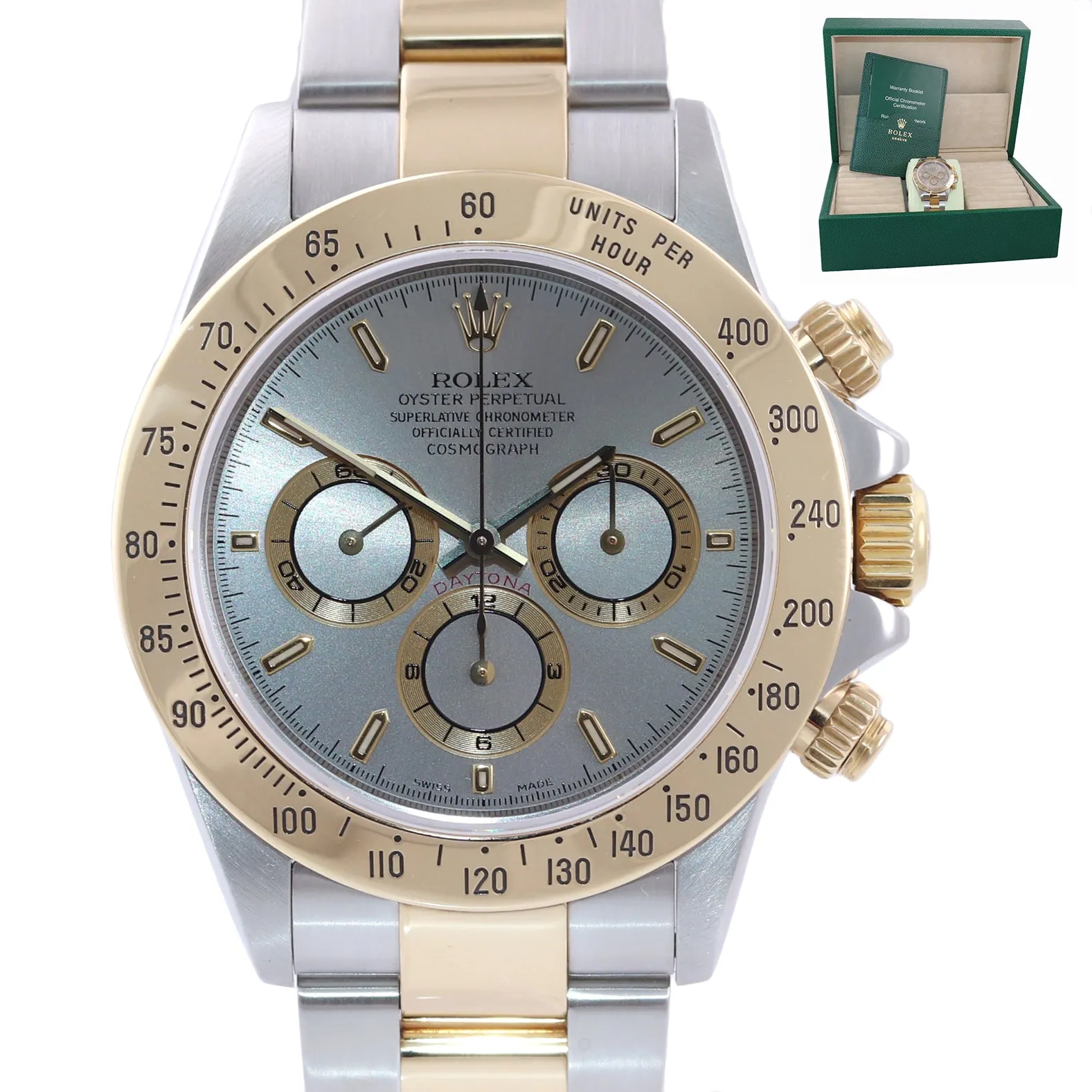 MINT 1999 Serial Rolex Daytona 16523 Zenith Slate Dial Gold Steel SEL Watch Box